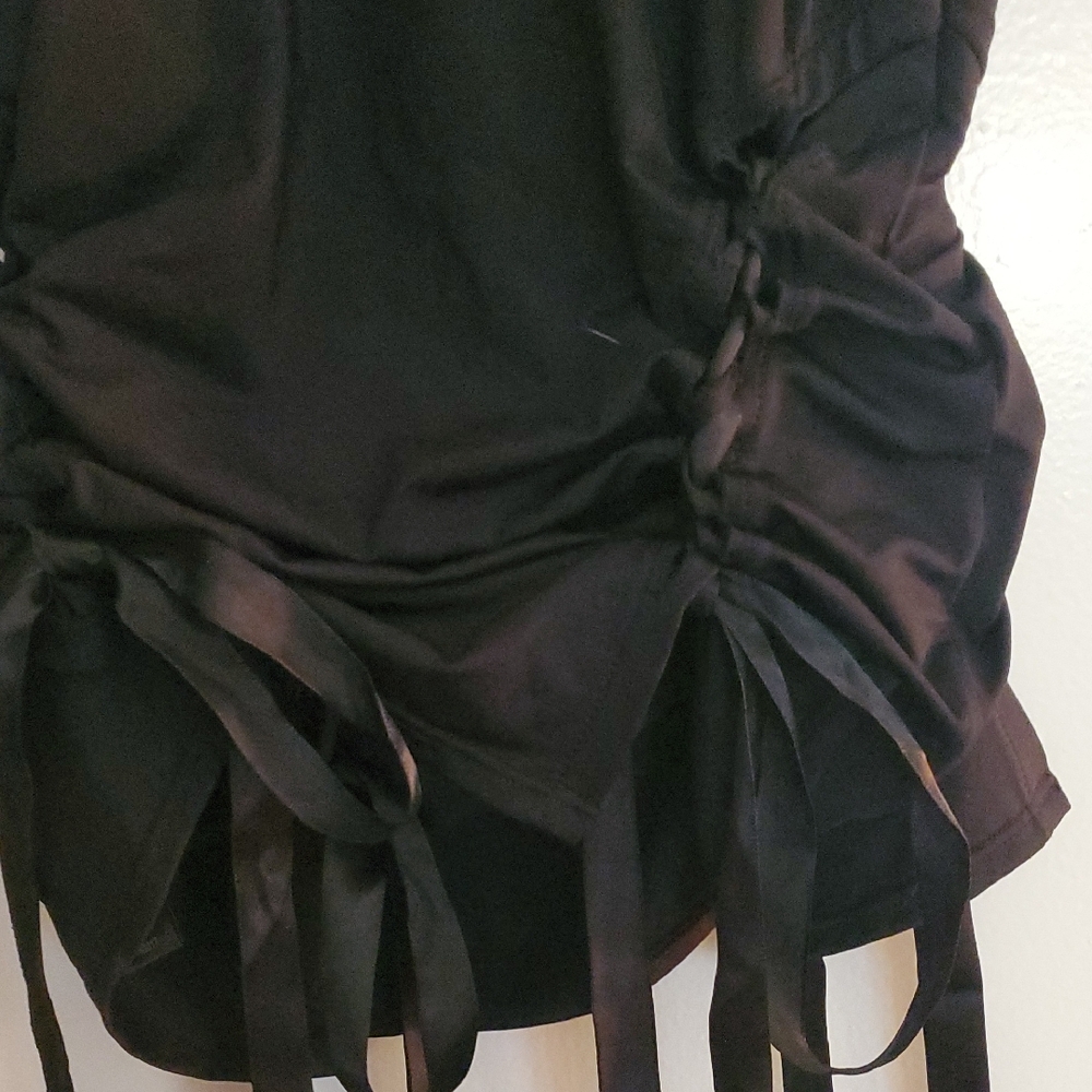 Lioness Designer Brand Black Ruched Tank Top With Ribbon Ties In Front And Back - Picture 8 of 8